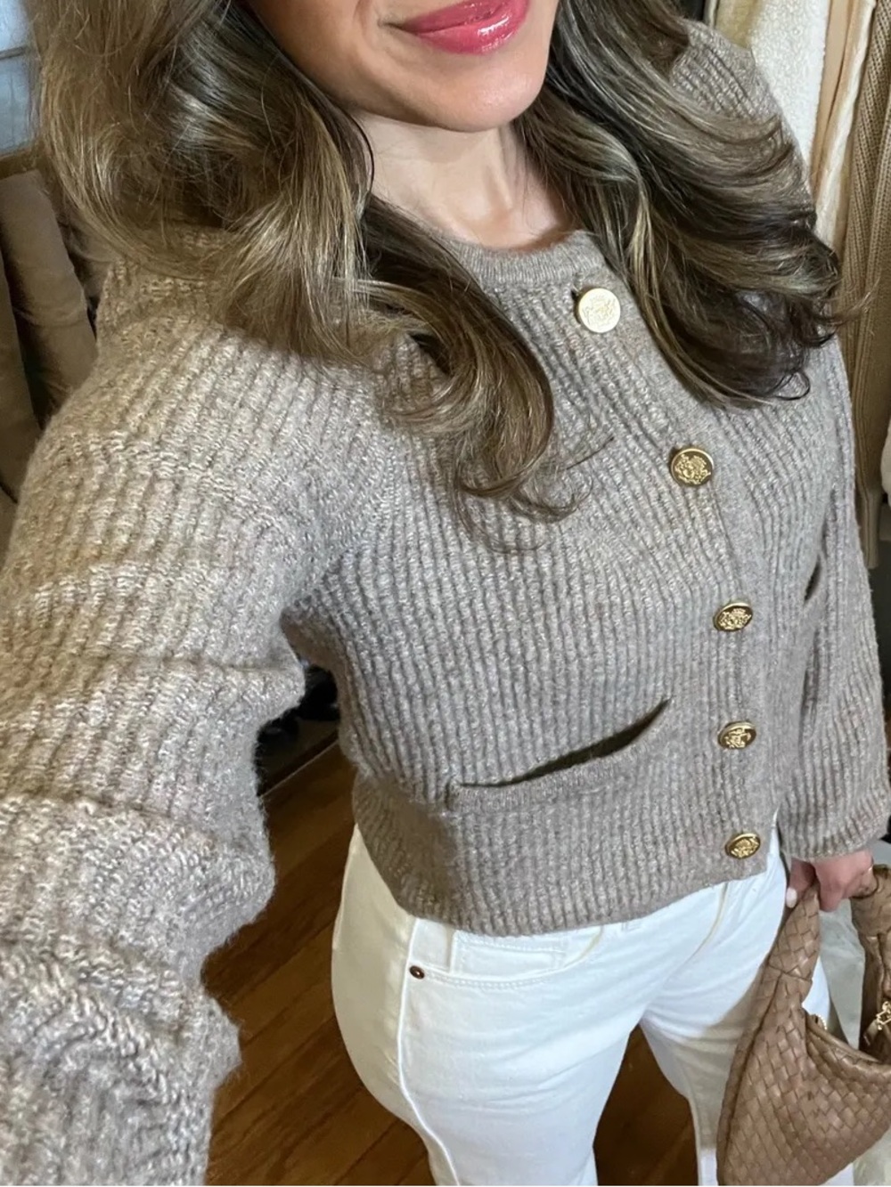 Abercrombie & Fitch Cozy Ribbed Button-Front  Sweater - Taupe
